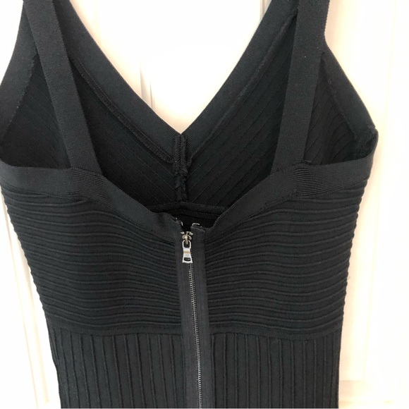 BCBGMaxAzria cocktail dress black ribbed mini full skirt, straps, Sz S, Elegant! - Picture 7 of 16